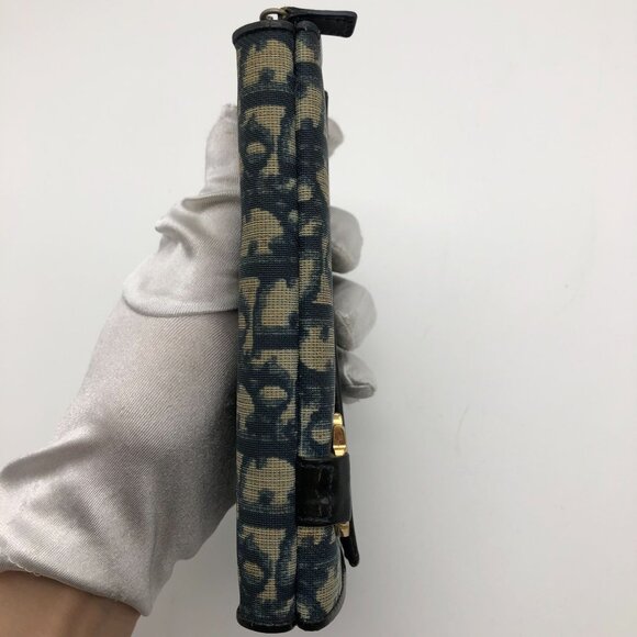 Christian Dior Monogram Wallet Blue Oblique Canvas Bifold Zip Rectangle - Picture 8 of 16